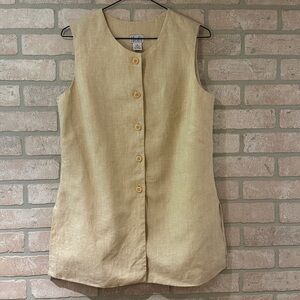 LOFT 100% Linen Longline Sleeveless Button-Down Shirt Vest